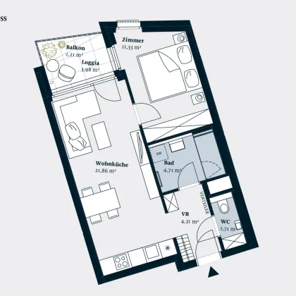 CHARMANTE 2-ZIMMER-WOHNUNG MIT FREIFLÄCHE IM 12. BEZIRK – NÄHE MEIDLINGER MARKT & U-BAHN - Bild 2