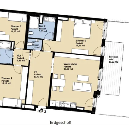 Gartenwohnung - Neu - Korneuburg - Zentrale Lage - Altbau + Zubau + DG Ausbau + Tiefgarage mit 16 Stellplätzen - Provisionsfrei für Sie als Kunde - Bild 2