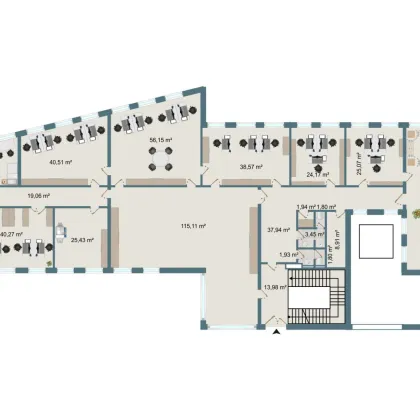 +Modernes Büro 545m² (oder auf 2x270m² teilbar) , 15-20 Räume insgesamt möglich,  Teeküche, Toiletten, optionale PKW Stellplätze, optionaler Keller+ - Bild 2