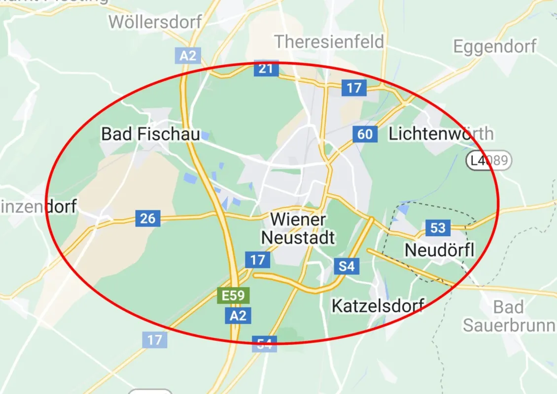 Bezirk Wiener Neustadt: Gewerbegrundstücke von ca. 2.500 m² bis ca. 7.700 m²  in werbewirksamer Frequenzlage langfristig zu mieten - Bild 1