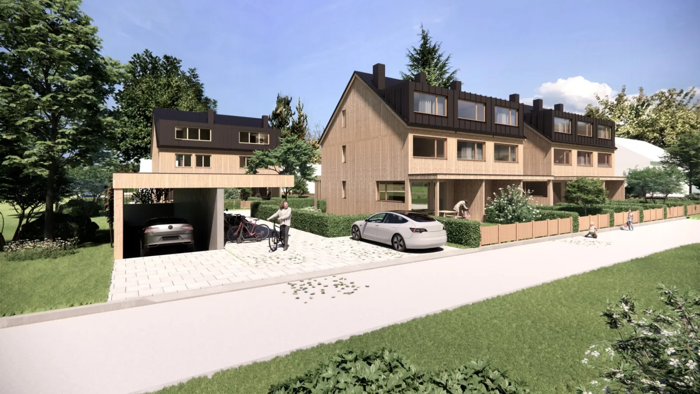 Vollholz Doppelhaus mit großem Garten, 5 Zimmer, Terrasse, Studio und Tiefgarage, Baubeginn erfolgt - Bild 1