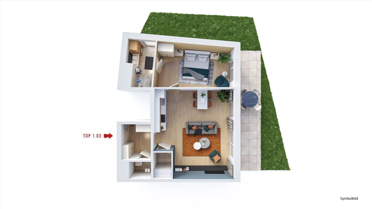Neubau: 2-Zimmer Gartenwohnung mit Terrasse - Top 1.03 - Bild 1