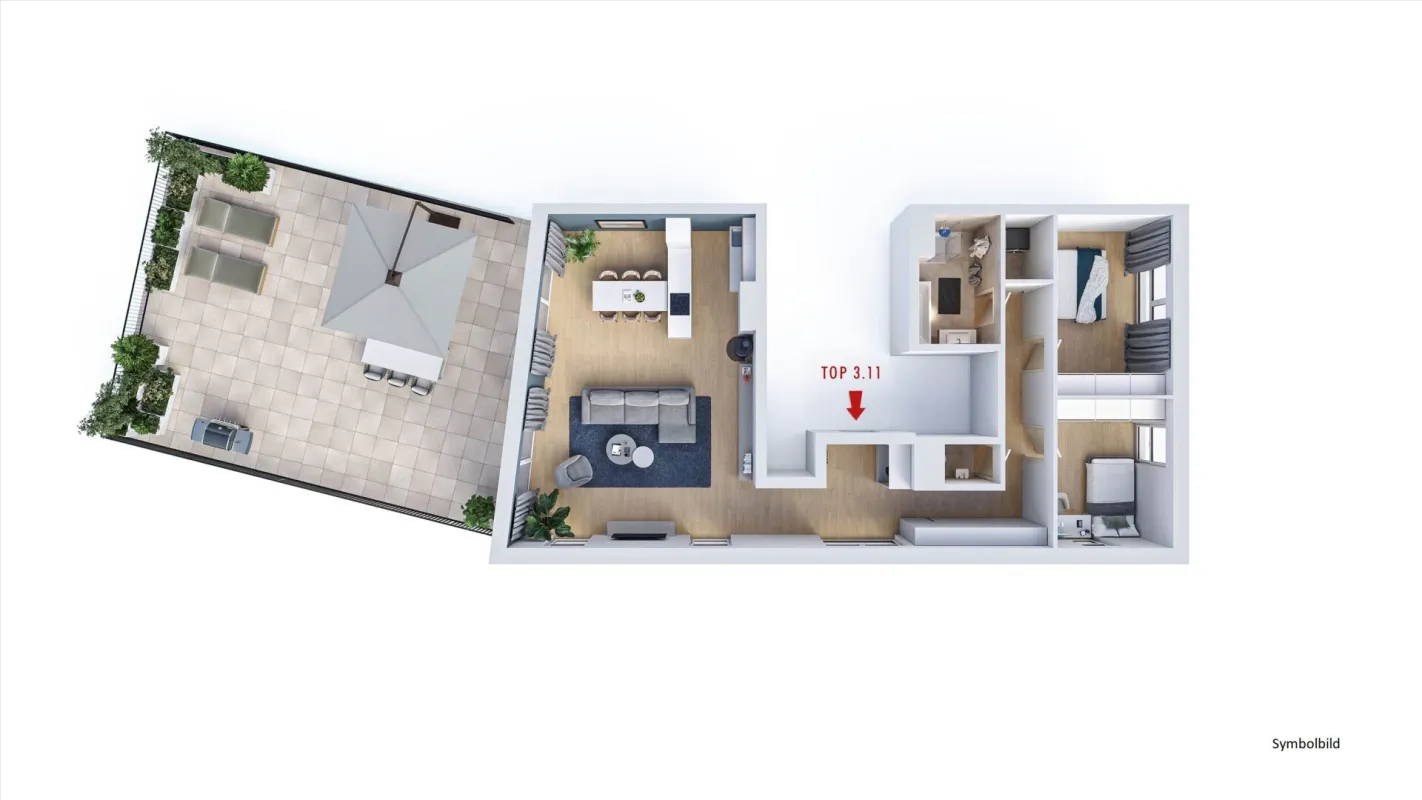 Südseitige 3-Zimmer Wohnung mit großer Terrasse - Top 3.11 - Bild 1