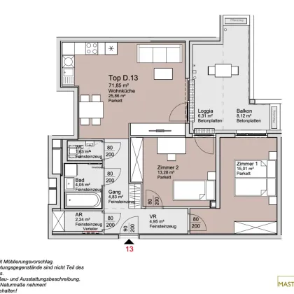 Provisionsfrei - Großzügige 3 Zimmer Wohnung mit 15 qm Freifläche! - Bild 2
