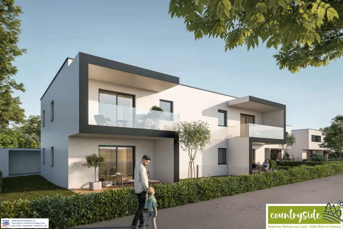 Pram bei Ried/I -Traumhafte Erstbezugswohnung: 3 Zimmer, Balkon, Garage – NUR NOCH EINE FREI ! BAUSTART ist erfolgt! - Bild 1