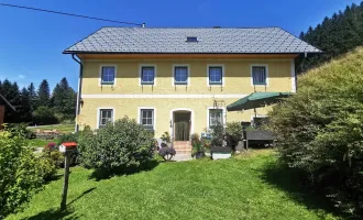 Bauernhaus mit Stallgebäude, umliegenden Wiesenflächen und Wald