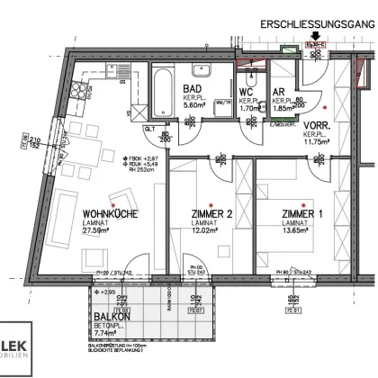 Eckwohnung mit 3 Zimmern und Balkon- ERSTBEZUG im Projekt Go2Eisenstadt4Living- Miete inkl. KFZ-Stellplätzen - Bild 2