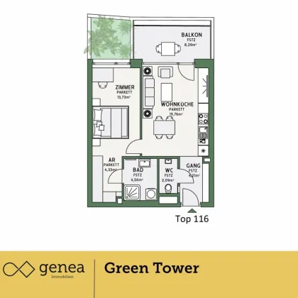 Unbefristet | Grüner Wohntraum | Erstbezug | Green Tower in Reininghaus mit Blick auf den Schloßberg - Bild 2
