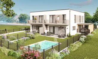 KURZ VOR BAUBEGINN! 2 HÄUSER VERFÜGBAR! EXKLUSIVES DOPPELHAUSPROJEKT. 5 ZIMMER. ZIEGELHAUS MIT KELLER, BALKON, TERRASSE, CARPORT.