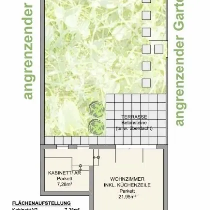 Charmante 1,5 Zimmer-Wohnung mit 100 m2 Garten - Terrasse  + Tiefgarage - Ruhelage - Bild 3