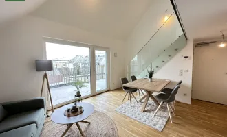 Traumhafte Erstbezugs-Maisonette mit Galerie, großer Terrasse und Weitblick nahe Kagraner Platz! Hochmoderne Ausstattung und Küche inkludiert!