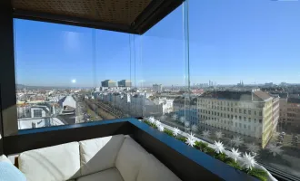Sky High Living: 2-Zimmer Wohnung mit ganzjährig nutzbarer Loggia und atemberaubendem Wien-Panorama im 9. Stock! High-End Ausstattung!