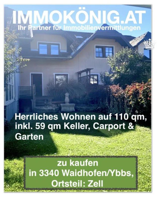 Schönes Reihenhaus mit Garten & Carport in sonniger, begehrter Lage in Waidhofen/Ybbs - Zell - Bild 1