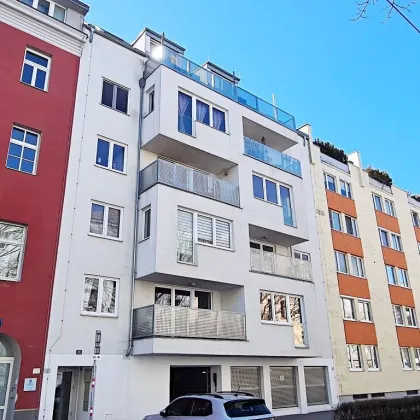 LORYSTRASSE, U3-Nähe, 61 m2 Neubau mit 80 m2 Terrasse, Wohnküche, 1 Zimmer, Duschbad, Parketten, 1. Liftstock - Bild 2