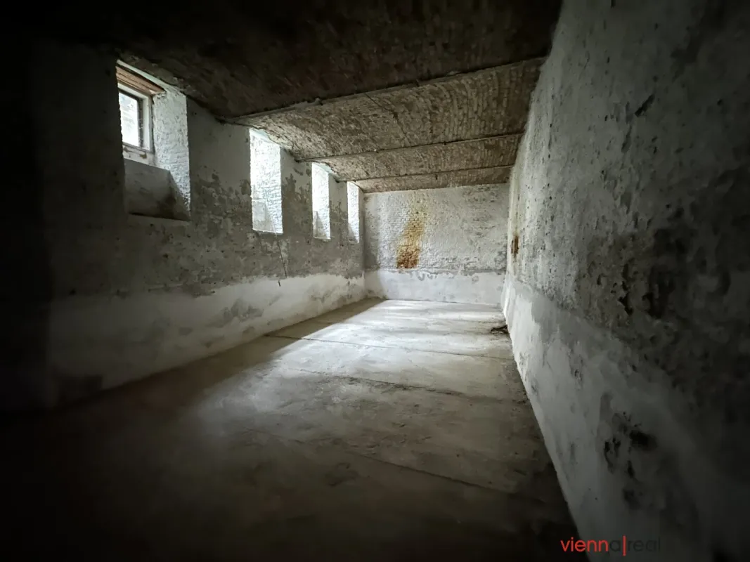 Seltene Gelegenheit: Sehr hohes, geräumiges Kellermagazin mit Tageslicht und Fenstern zum Hof, Wasser- und Stromanschluss und WC - Bild 1