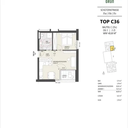 Top C36, 2-Zimmer-Dachgeschosswohnung, 3.OG, Innsbruck - Bild 3