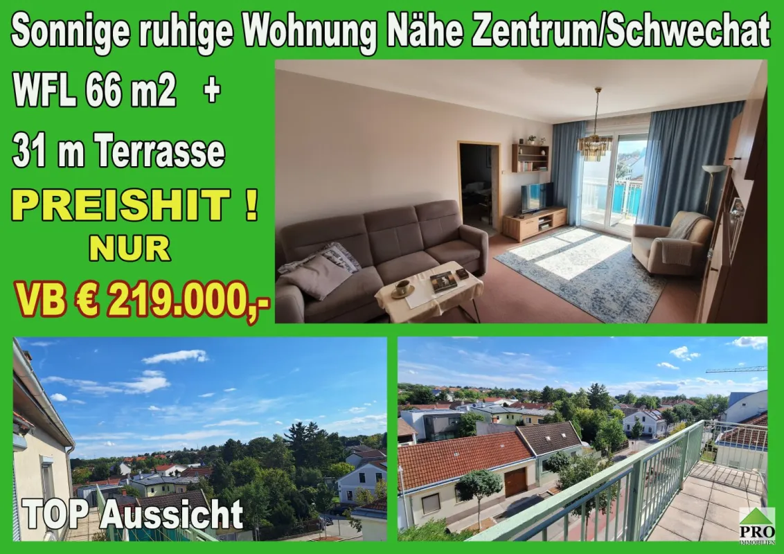 Sonnige ruhige Wohnung  mit großer Terrasse Nähe Zentrum Schwechat. - Bild 1