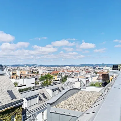 VIKTORGASSE, FERNBLICK, 84 m2 Dachgeschoß mit 30 m2 Terrasse, 2 Zimmer, Wohnküche, 2 Bäder, Parketten, U1-Nähe - Bild 3