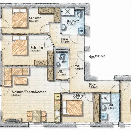MEGA-Familienwohnung mit 4 Zimmern und zwei Bädern und Blick ins Grüne in einer ruhigen Sackstraße gelegen - 8041 Graz - PROVISIONSFREI! - Bild 2