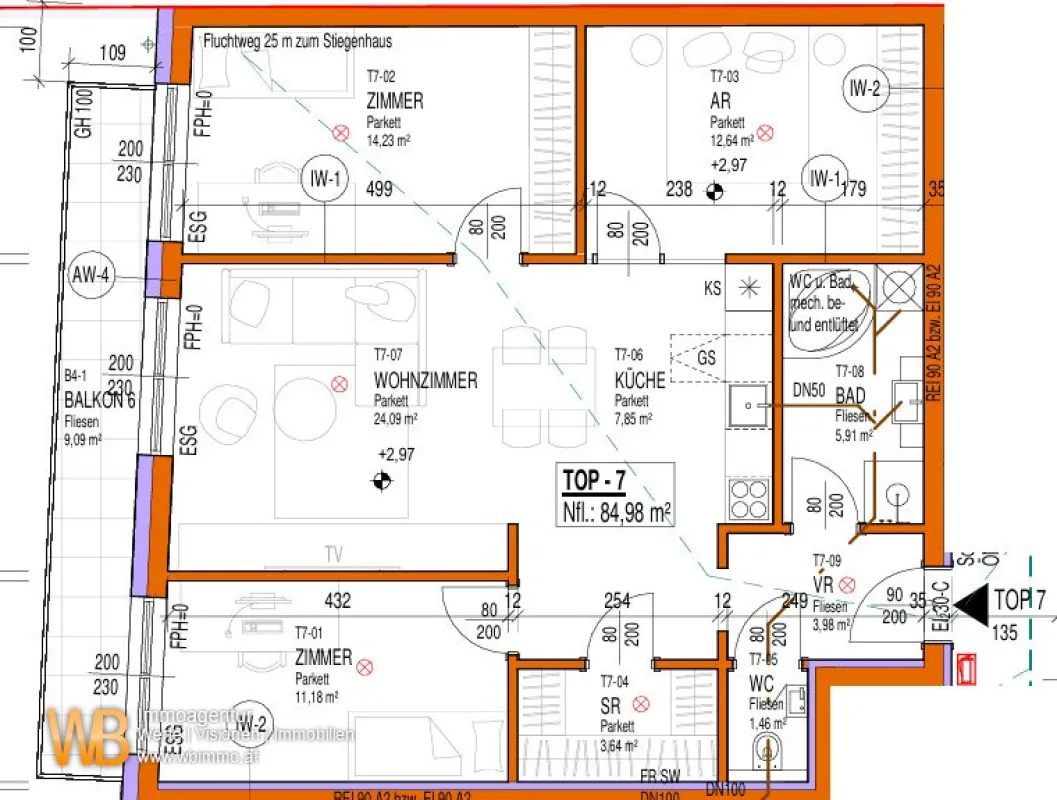 Erstbezug Südwest-Ausrichtung, 85m² WFL + Balkon 9m², 24m² WZ mit offener Küche & 3 Zimmer, 60m² PKW-Stellplatz - Bild 1